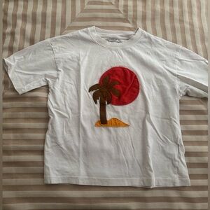Monoprix French White Kids Short Sleeve Tee with Palm Tree Appliqué